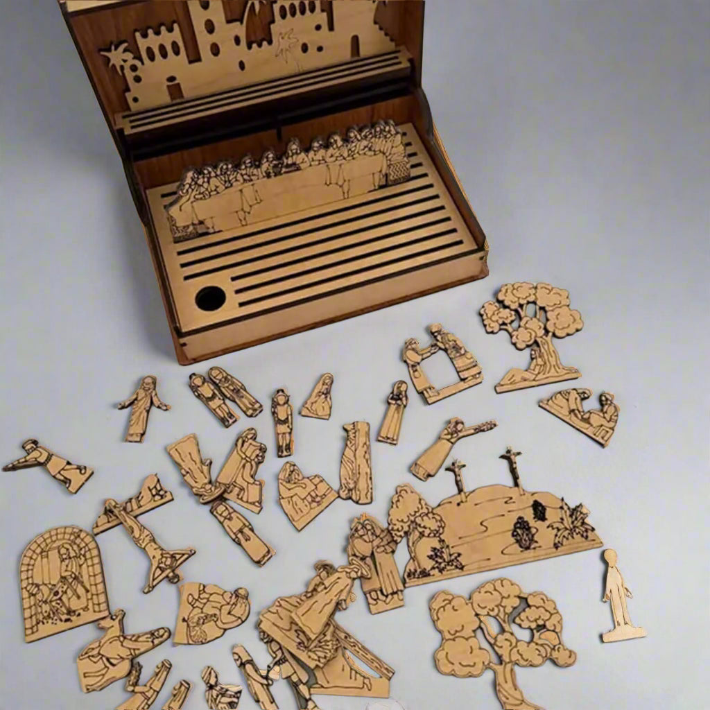Customizable wooden Easter craft kit with natural birch finish, ideal for home or church table displays.