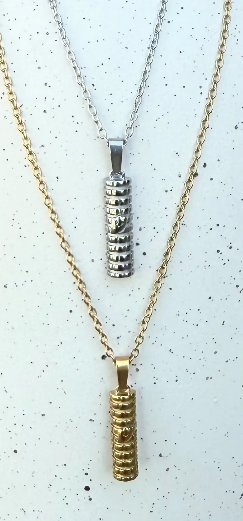 Western Wall Mezuzah Necklace with Shin