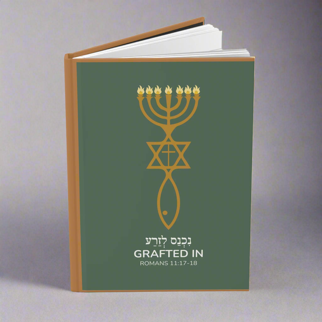Green grafted in journal with menorah star of david fish symbol