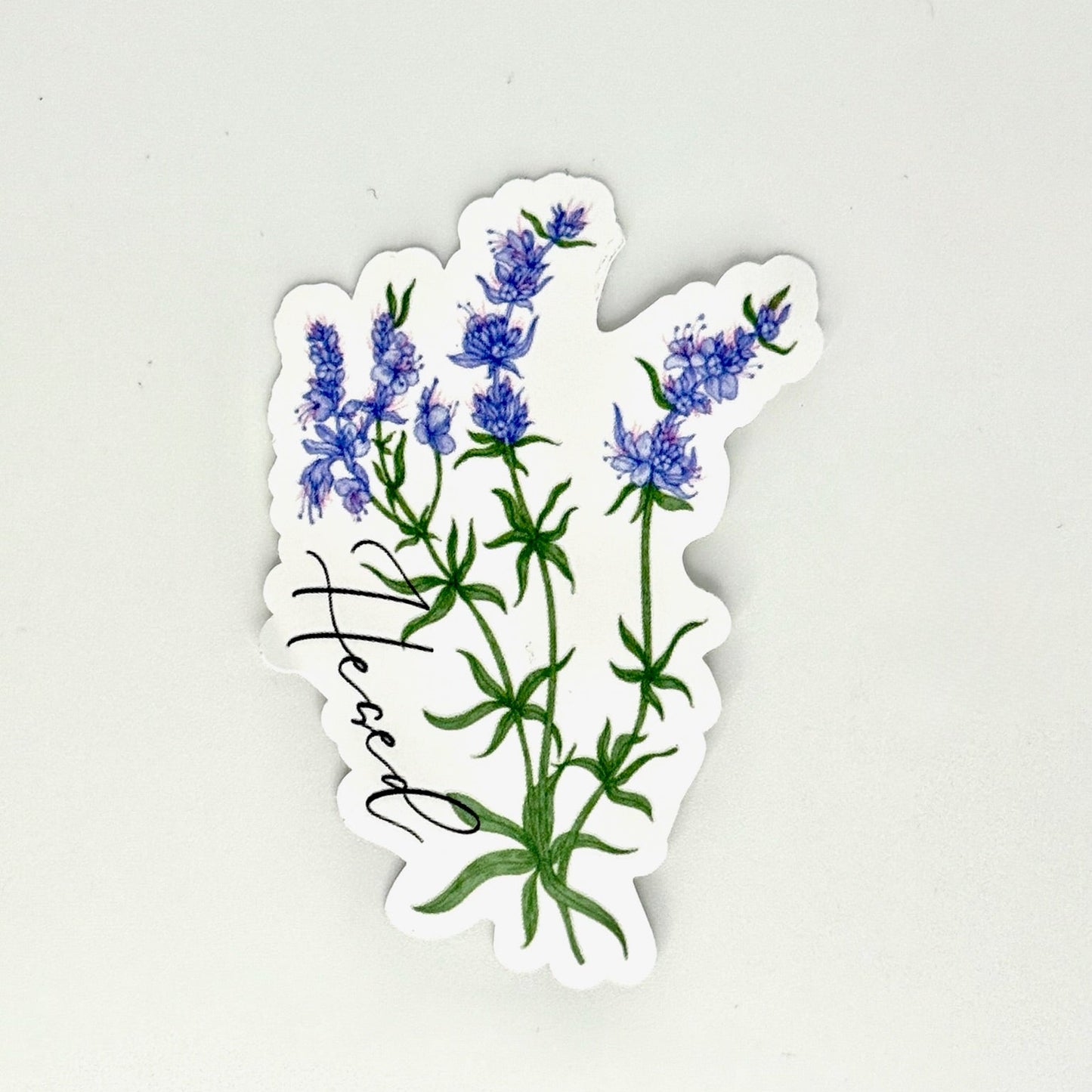 Waterproof Hesed sticker with a hyssop branch illustration.