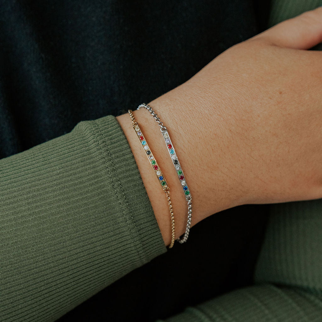 Twelve Tribes of Israel bracelet in gold and silver showing all twelve symbolic colors